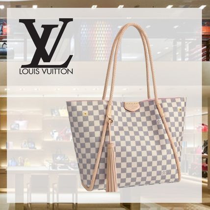 Louis Vuitton DAMIER AZUR 2019 20AW Other Plaid Patterns Canvas Tassel A4 Leather Elegant Style 