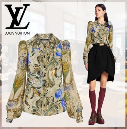 Louis Vuitton Flower Patterns Silk Long Sleeves Medium Elegant Style 
