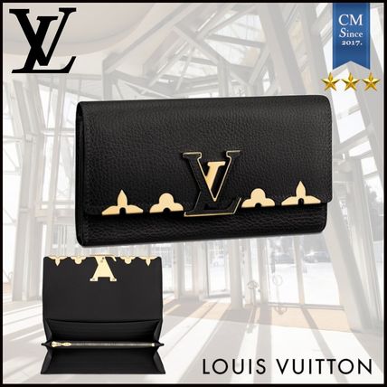 Louis Vuitton CAPUCINES 2020 SS Flower Patterns Leather Logo Long Wallets 