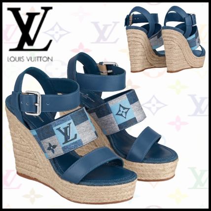 Louis Vuitton 2020 SS Monogram Open Toe Casual Style Leather Block Heels 