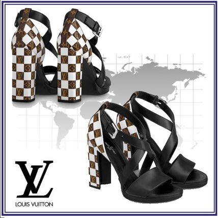 Louis Vuitton 2020 SS Monogram Open Toe Leather Block Heels Elegant Style 