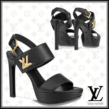 Louis Vuitton Open Toe Platform Street Style Plain Leather Party