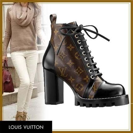 Louis Vuitton MONOGRAM Monogram Round Toe Rubber Sole Lace up Casual Style 