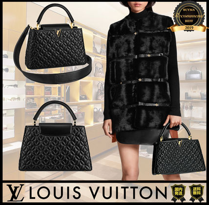 Louis Vuitton CAPUCINES Flower Patterns Casual Style Lambskin A4 2WAY Plain Leather 