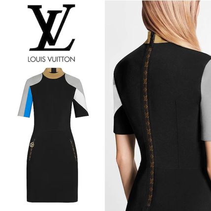 Louis Vuitton MONOGRAM Short Monogram Tight Nylon Short Sleeves High Neck Dresses 1A7SDM 