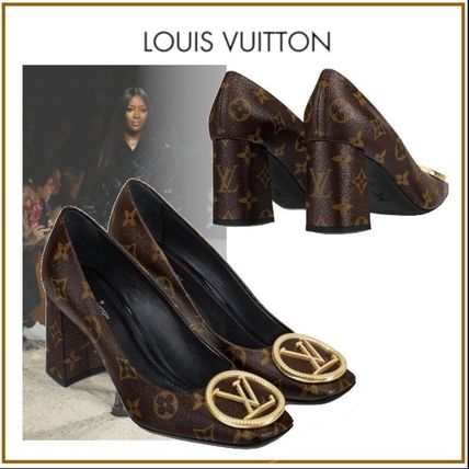 Louis Vuitton MONOGRAM Monogram Square Toe Blended Fabrics Block Heels With Jewels 