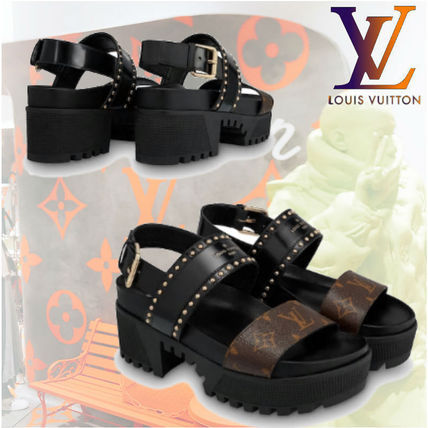 Louis Vuitton Monogram Platform Rubber Sole Casual Style Plain Leather 1A6656 