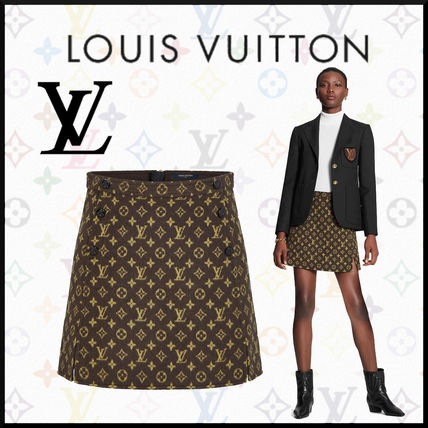 Louis Vuitton Short Monogram Wool Silk Logo Mini Skirts 1A82H6 
