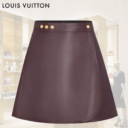Louis Vuitton Pencil Skirts Short Street Style Plain Leather Mini Skirts 
