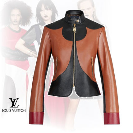 Louis Vuitton 2019 20AW Bi color Plain Leather Medium Logo Biker Jackets 1A60JV 