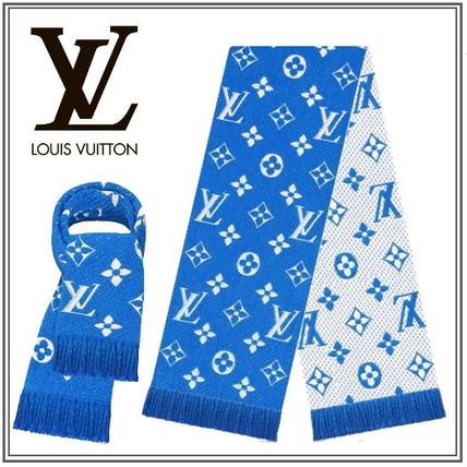 Louis Vuitton MONOGRAM Wool Silk Logo Knit  Fur Scarves M71839 