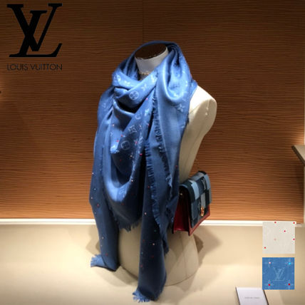 Louis Vuitton Monogram Wool Silk Blended Fabrics Logo Knit  Fur Scarves 