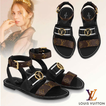 Louis Vuitton Monogram Open Toe Plain Toe Casual Style Plain Leather 