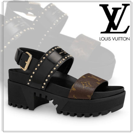 Louis Vuitton 2020 SS Monogram Casual Style Studded Leather Logo Sandals