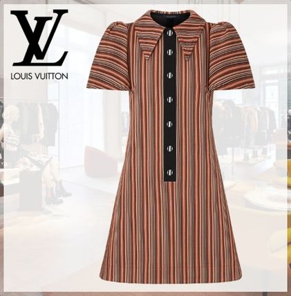 Louis Vuitton Short Stripes Silk Blended Fabrics Bi color Cotton 