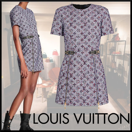 Louis Vuitton MONOGRAM 2020 SS Crew Neck Short Monogram Tight Wool Nylon Blended Fabrics