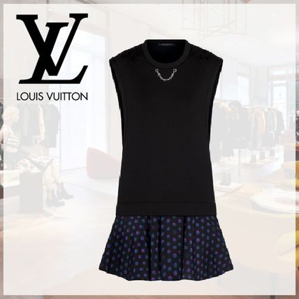 Louis Vuitton Short Flower Patterns Dots Sleeveless Flared Plain Cotton 