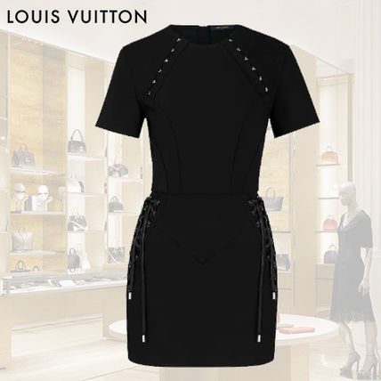 Louis Vuitton Crew Neck Short Casual Style Tight Wool Nylon 