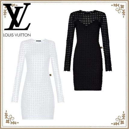 Louis Vuitton Short Silk Long Sleeves Plain Party Style Elegant Style 1A8356 1A835K 