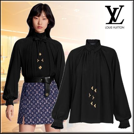 Louis Vuitton MONOGRAM Flower Patterns Monogram Silk Long Sleeves Plain