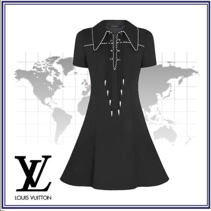 Louis Vuitton 2020 SS Wool Silk Plain Medium Short Sleeves Elegant Style Dresses 