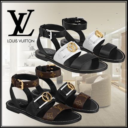 Louis Vuitton MONOGRAM Monogram Open Toe Casual Style Studded Bi color Leather 