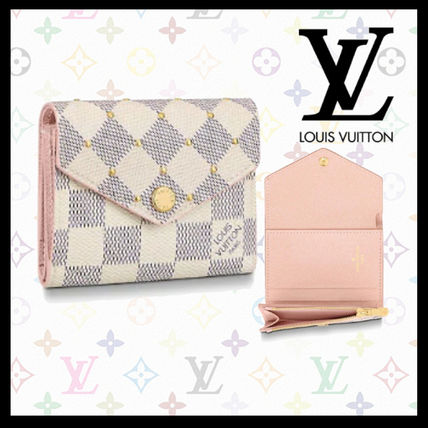 Louis Vuitton DAMIER AZUR Unisex Canvas Leather Folding Wallet Small Wallet Logo N60251 
