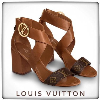 Louis Vuitton 2019 20AW Monogram Open Toe Casual Style Block Heels Oversized Logo