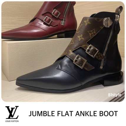 Louis Vuitton Monogram Casual Style Leather Block Heels Elegant Style Logo 