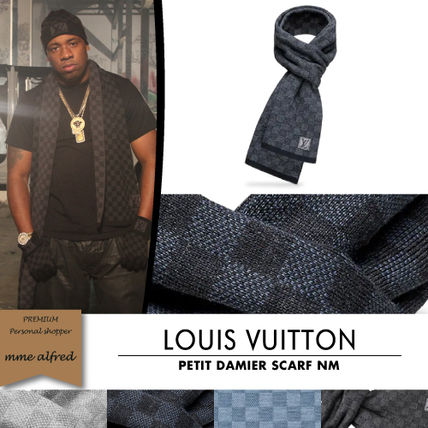 Louis Vuitton DAMIER Zigzag Unisex Wool Logo Knit  Fur Scarves 