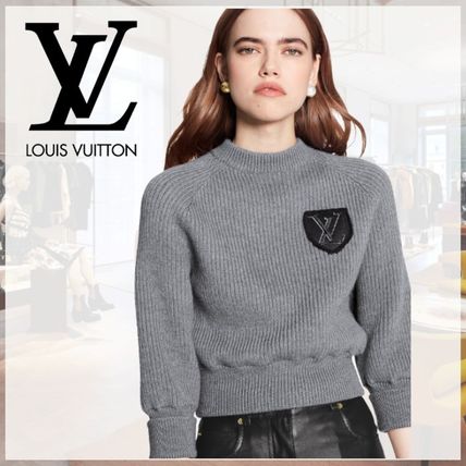 Louis Vuitton Crew Neck Wool Long Sleeves Plain Logo V neck  Crew neck 