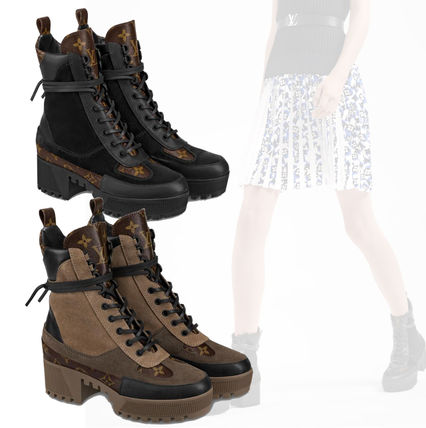 Louis Vuitton 2020 21AW Monogram Casual Style Plain Leather Block Heels 