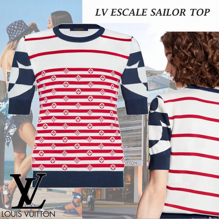 Louis Vuitton MONOGRAM 2020 SS Crew Neck Short Stripes Monogram Wool Silk Nylon Cotton 