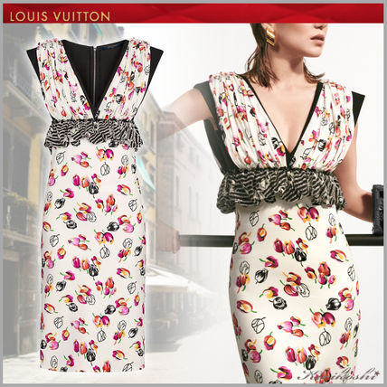 Louis Vuitton 2019 SS Flower Patterns Silk Blended Fabrics Sleeveless V Neck 