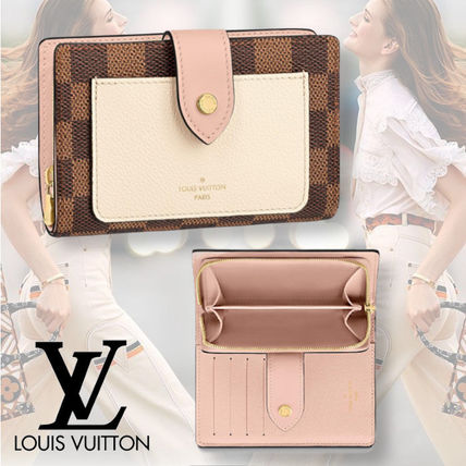 Louis Vuitton DAMIER 2020 21AW Canvas Leather Folding Wallet Bridal Logo Folding Wallets 
