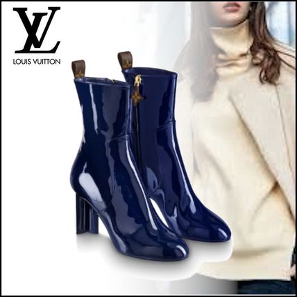 Louis Vuitton 2019 20AW Enamel Plain Leather Block Heels Ankle  Booties Boots 1A5MIO 