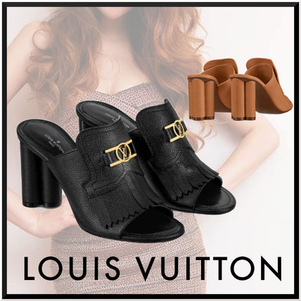 Louis Vuitton 2020 21AW Open Toe Casual Style Plain Leather Block Heels Party Style 1A85V3 1A85WR 