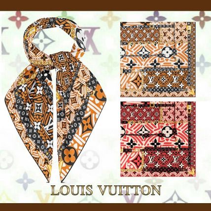 Louis Vuitton 2020 21AW Monogram Silk Logo Knit  Fur Scarves M76490 M76489 