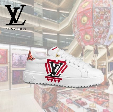 Louis Vuitton Plain Toe Rubber Sole Leather Logo Low Top Sneakers 1A85O6 