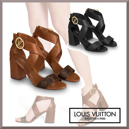 Louis Vuitton Monogram Plain Leather Logo Heeled Sandals 1A5OWG 1A5OW1 