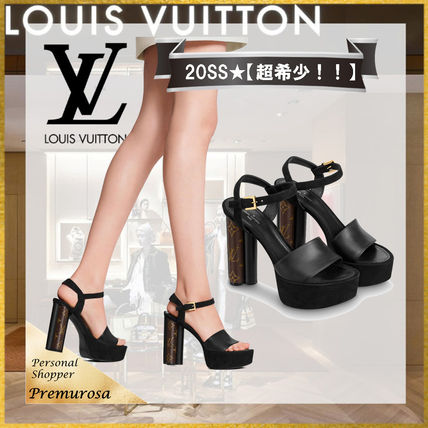 Louis Vuitton MONOGRAM 2020 SS Monogram Open Toe Platform Leather Block Heels Party Style 