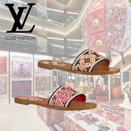Louis Vuitton Monogram Open Toe Casual Style Blended Fabrics Leather Mules 1A85BO 1A85AU 