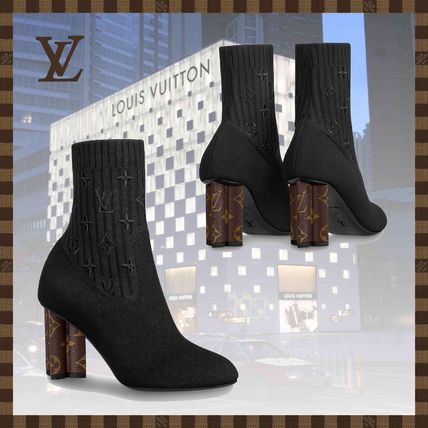 Louis Vuitton Monogram Street Style Plain Leather Block Heels Logo 1A855A 