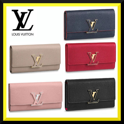 Louis Vuitton Plain Leather Logo Folding Wallets