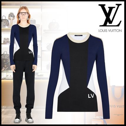 Louis Vuitton Crew Neck Short Casual Style Wool Silk Long Sleeves Plain