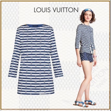 Louis Vuitton MONOGRAM 2020 SS Crew Neck Stripes Monogram Street Style Cropped Cotton 