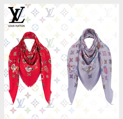 Louis Vuitton Monogram Wool Silk Logo Knit  Fur Scarves M76085 M76084 