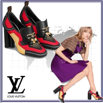 Louis Vuitton 2020 SS Round Toe Leather Block Heels Elegant Style 