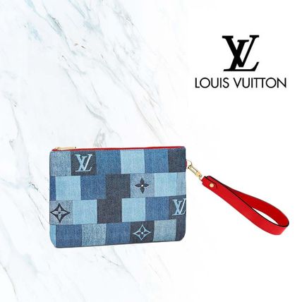 Louis Vuitton DAMIER 2020 SS Unisex Denim Street Style Logo Pouches  Cosmetic Bags 