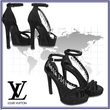 Louis Vuitton 2020 SS Open Toe Blended Fabrics Plain Leather Pin Heels Logo 